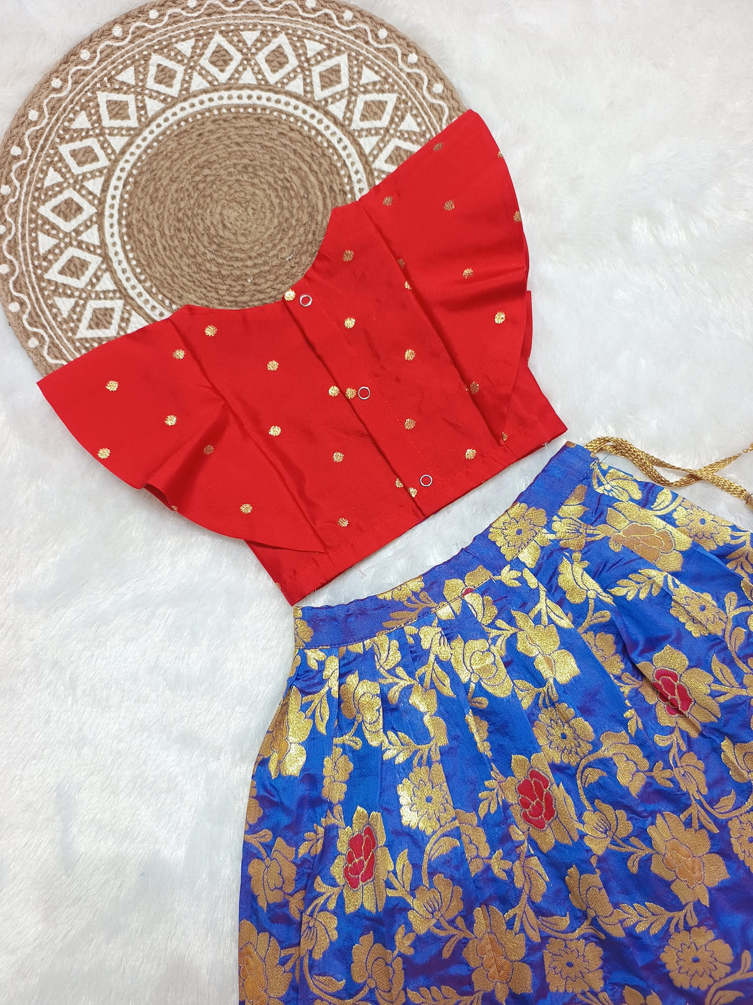 Swastika - Red Blue Designer Minipattu