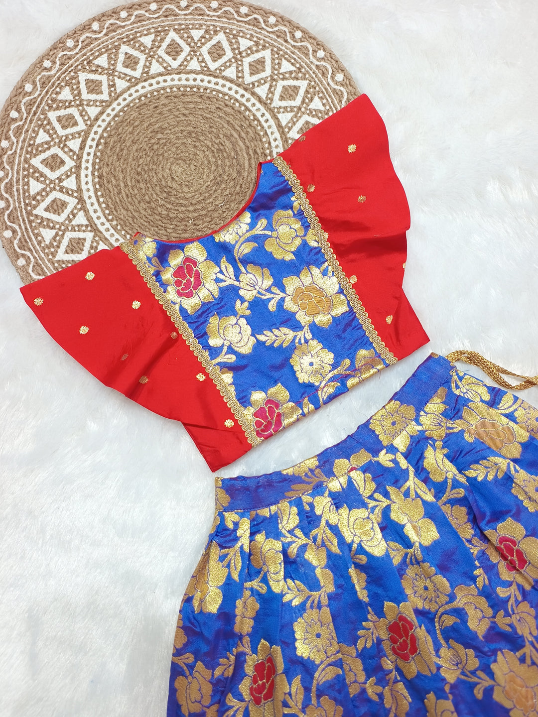 Swastika - Red Blue Designer Minipattu