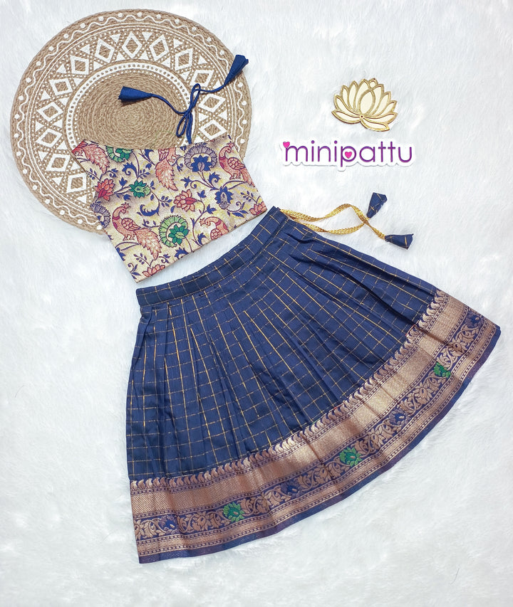 Paithani Checks Blue Designer Minipattu