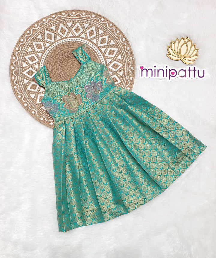 Aara - Printed Teal Green Frock Minipattu