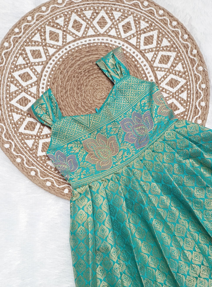 Aara - Printed Teal Green Frock Minipattu