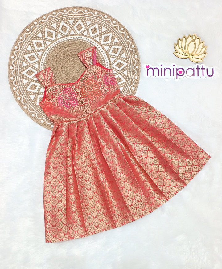 Aara - Printed Red Frock Minipattu