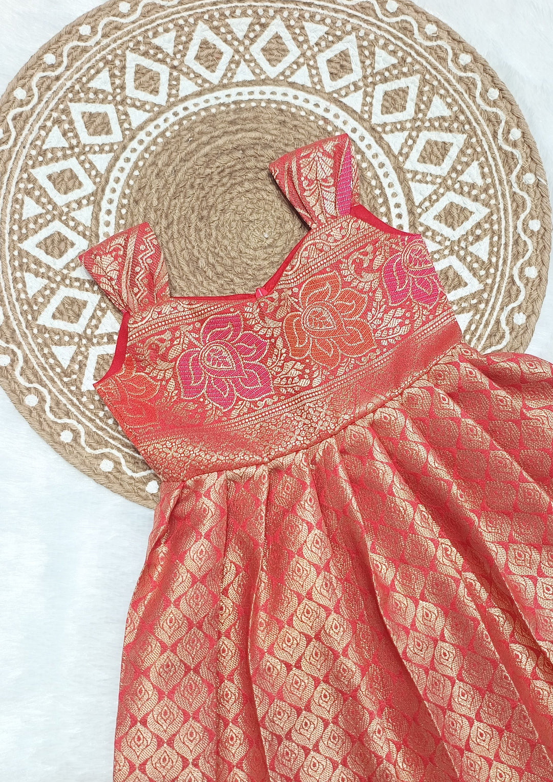 Aara - Printed Red Frock Minipattu