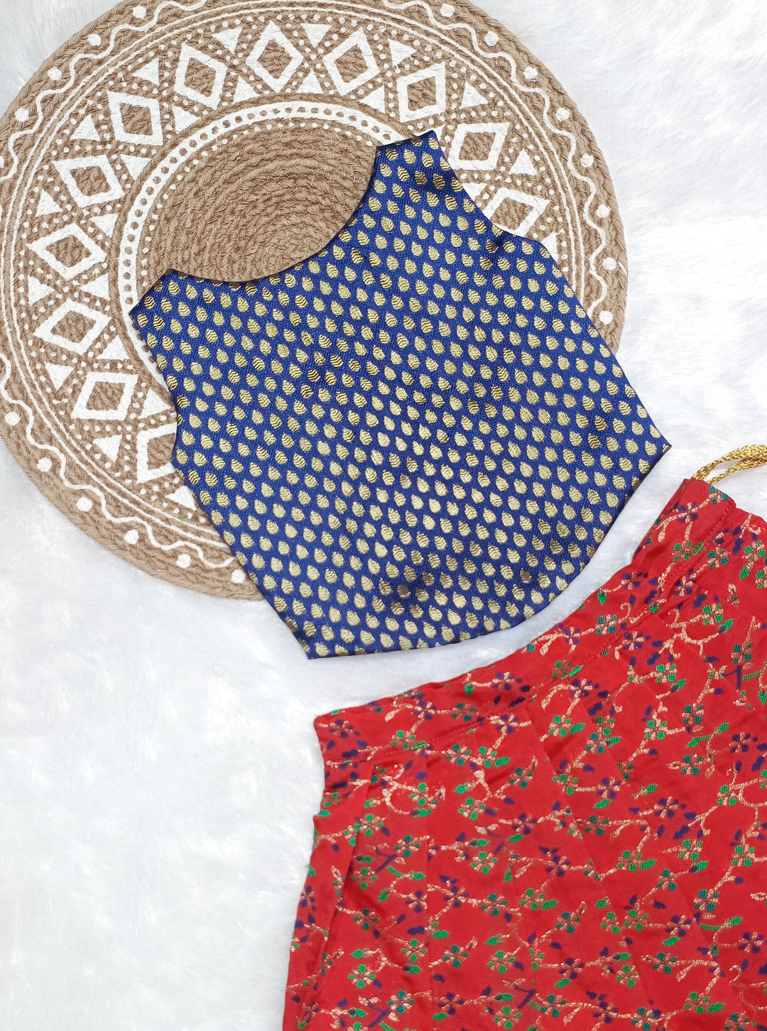 Prathiksha - Blue Red Designer Minipattu