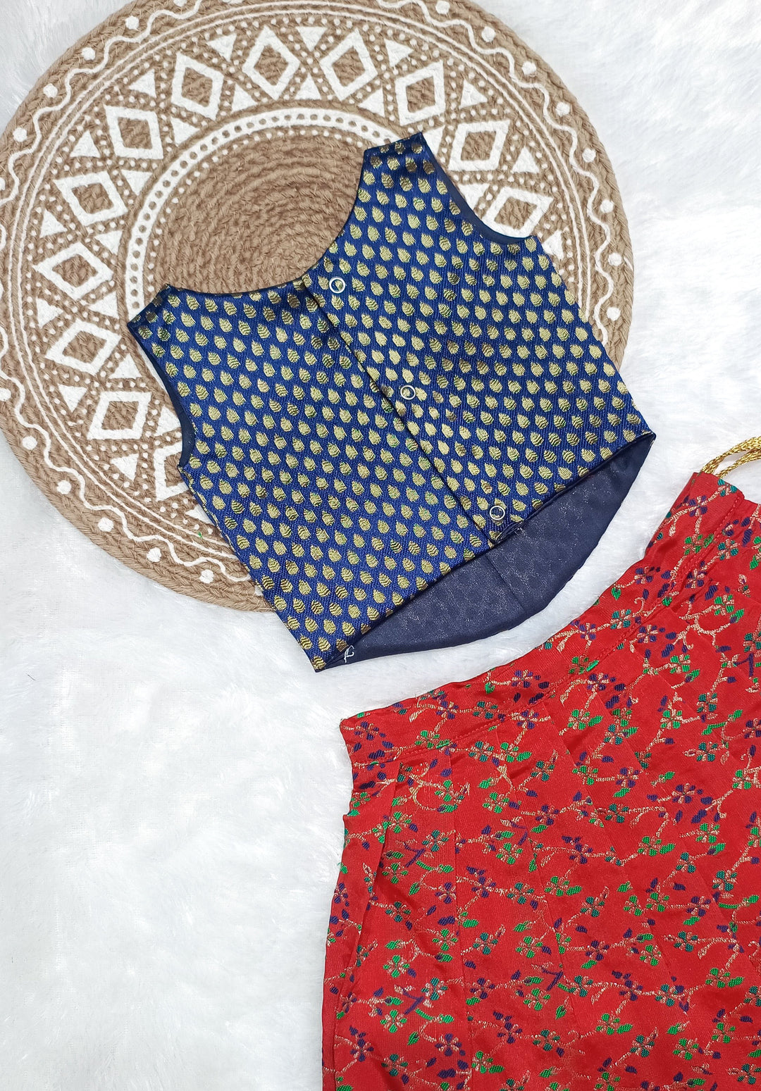 Prathiksha - Blue Red Designer Minipattu