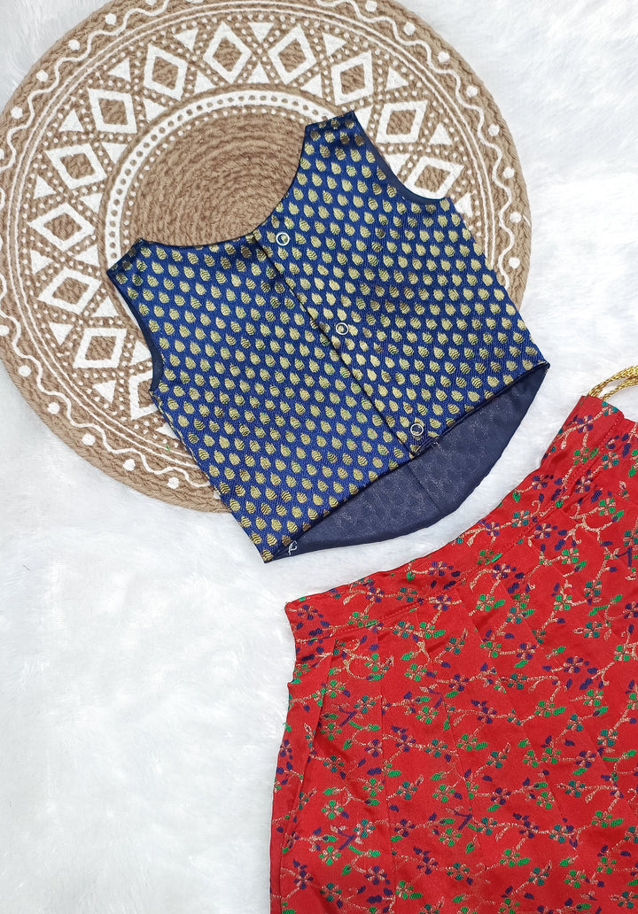 Prathiksha - Blue Red Designer Minipattu