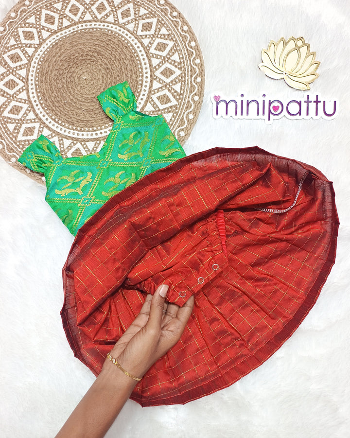 Ajanya - Green Rust Frock-Cum-Romper Minipattu
