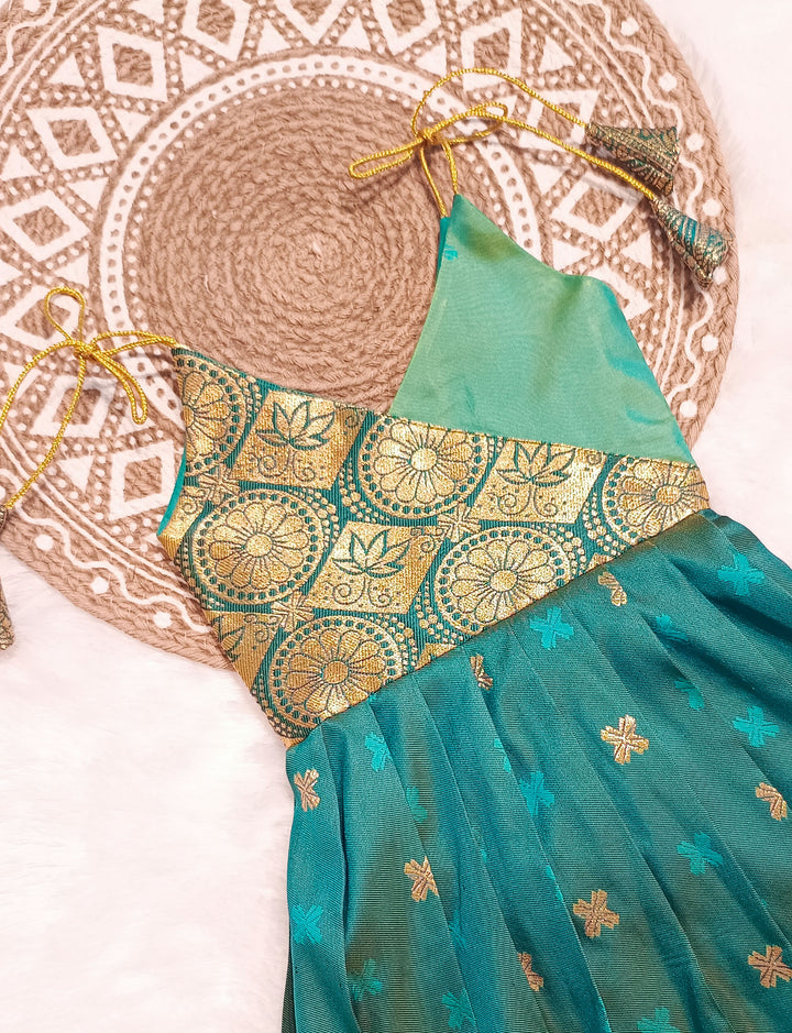 Vinusha - Teal Green Frock-Cum-Romper Minipattu