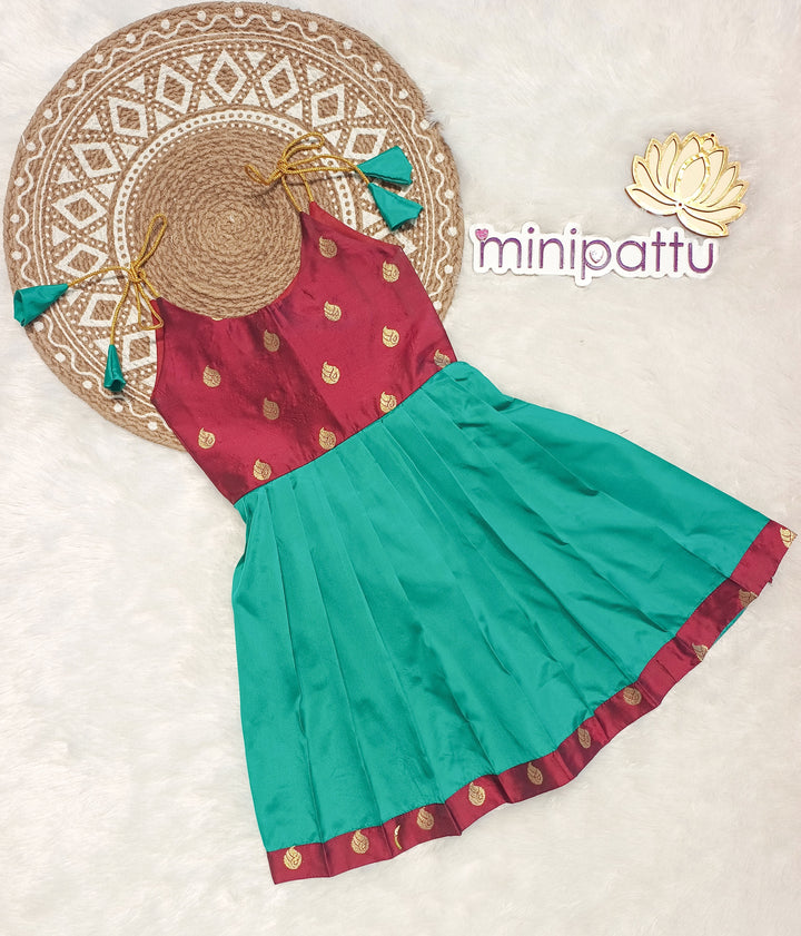 Vinusha - Burgundy Teal Green Frock-Cum-Romper Minipattu