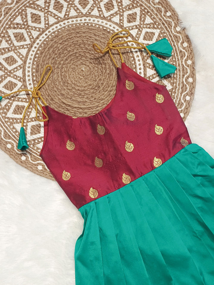 Vinusha - Burgundy Teal Green Frock-Cum-Romper Minipattu