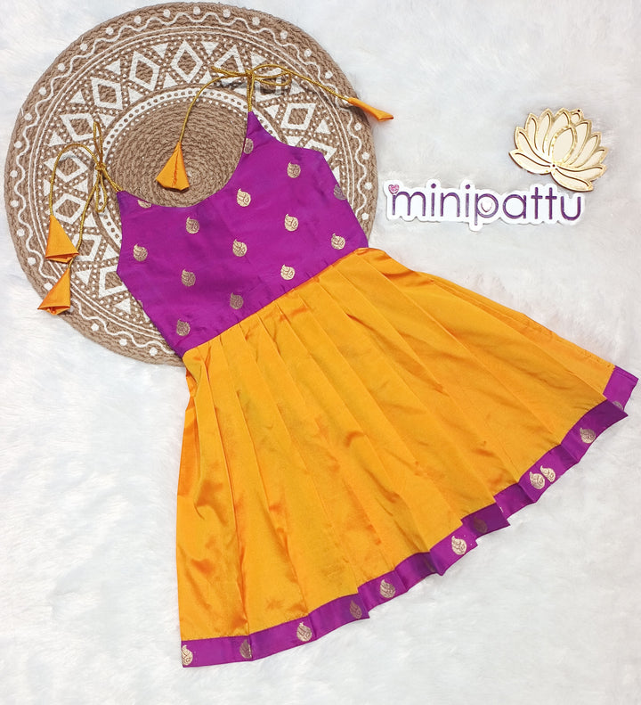 Vinusha - Magenta Yellow Frock-Cum-Romper Minipattu