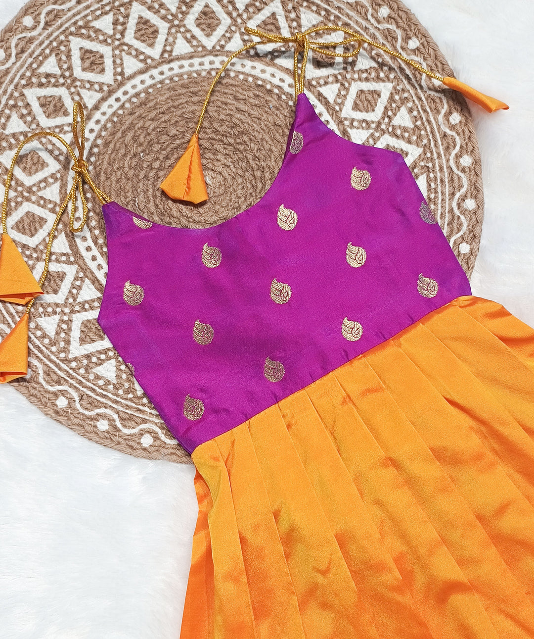 Vinusha - Magenta Yellow Frock-Cum-Romper Minipattu