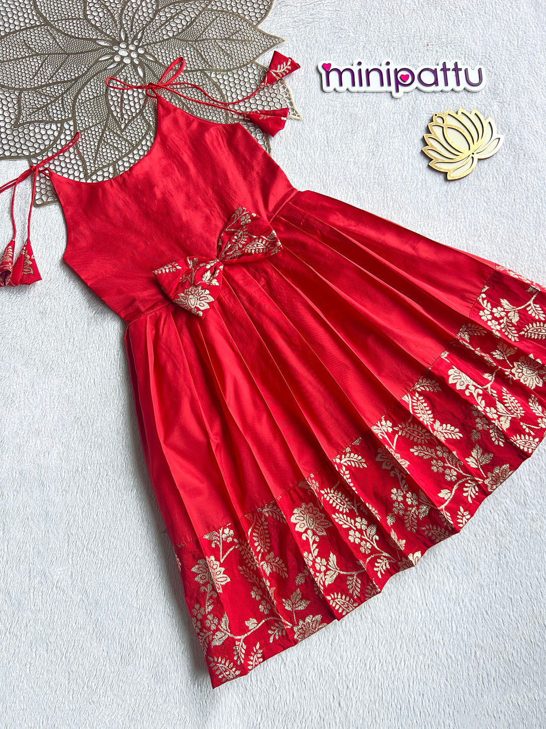 Jingle - Red Brocade Frock Minipattu
