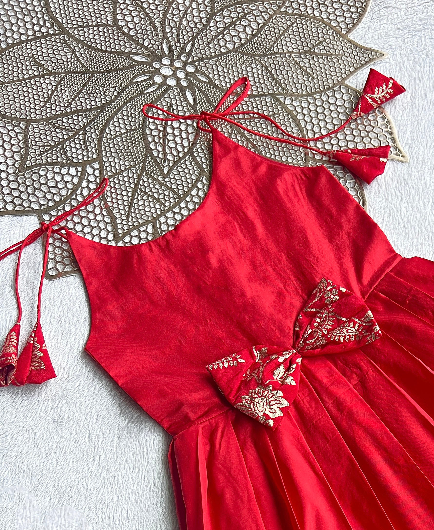 Jingle - Red Brocade Frock Minipattu