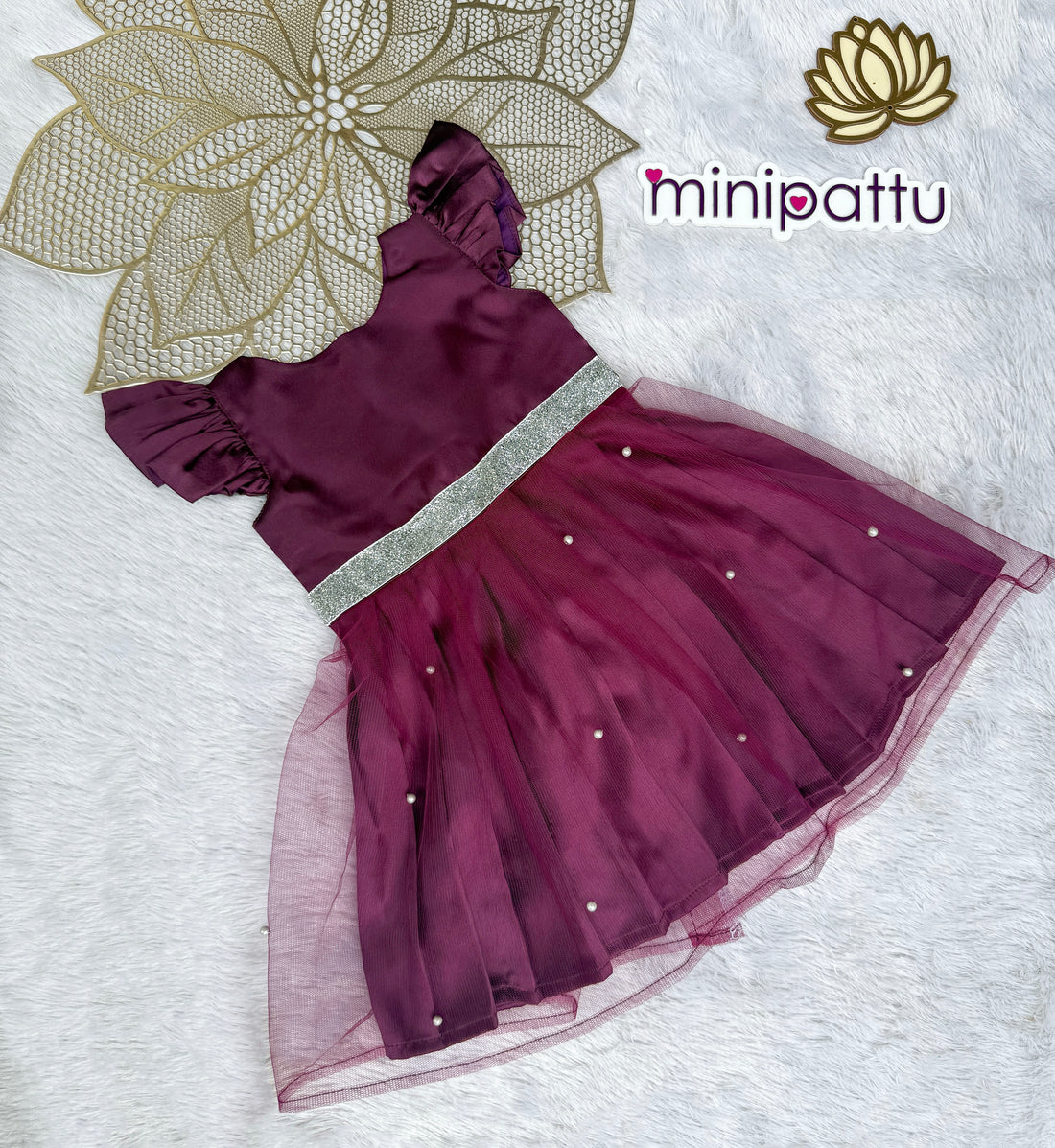 Jingle - Wine Satin Frock Minipattu