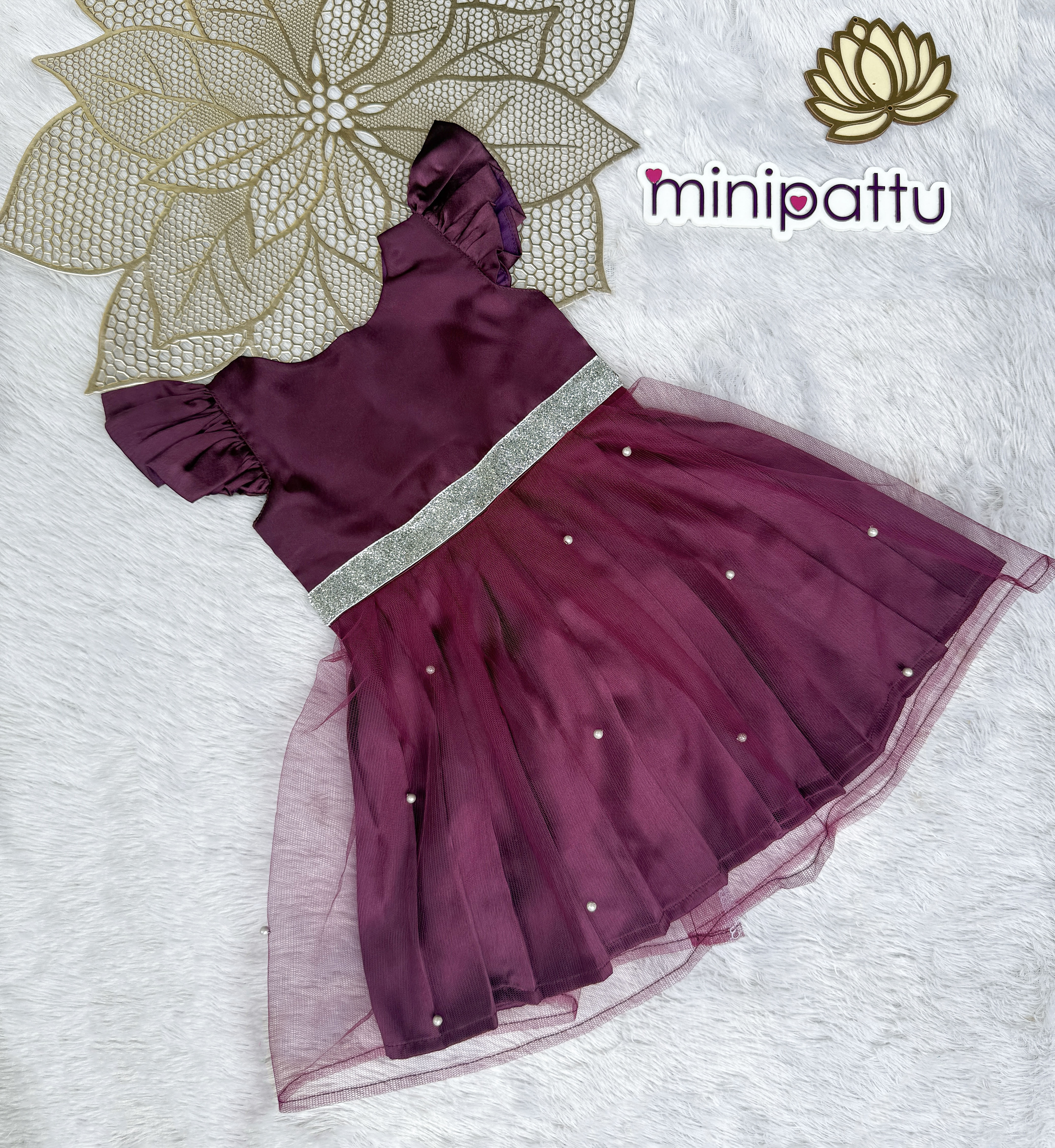 Jingle - Wine Satin Frock Minipattu
