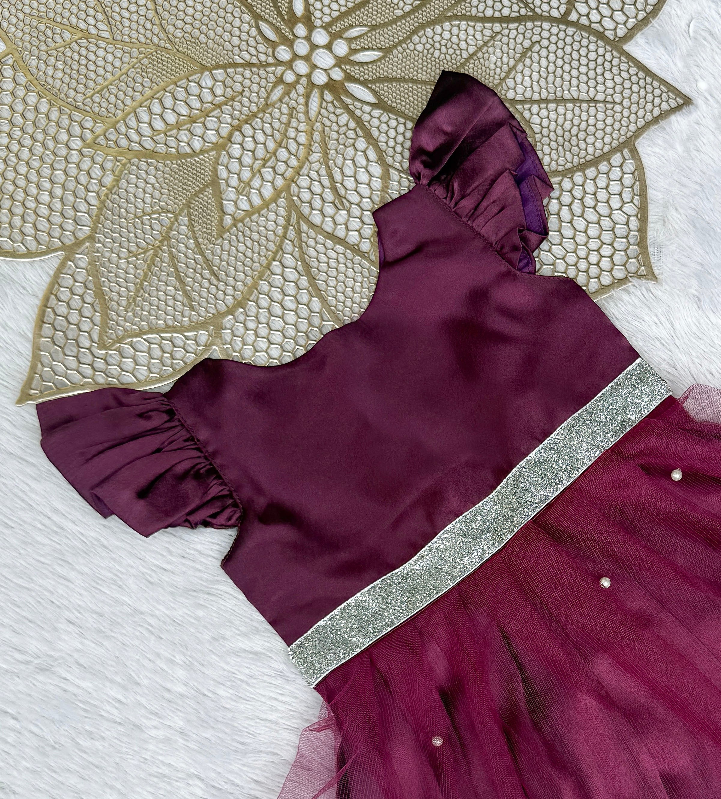 Jingle - Wine Satin Frock Minipattu