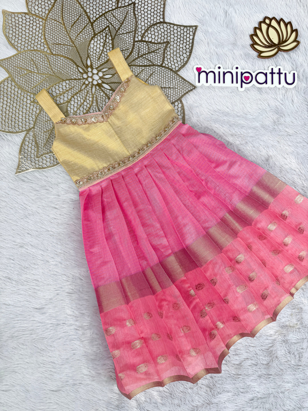 NB Aadhya Gold pink Frock Minipattu