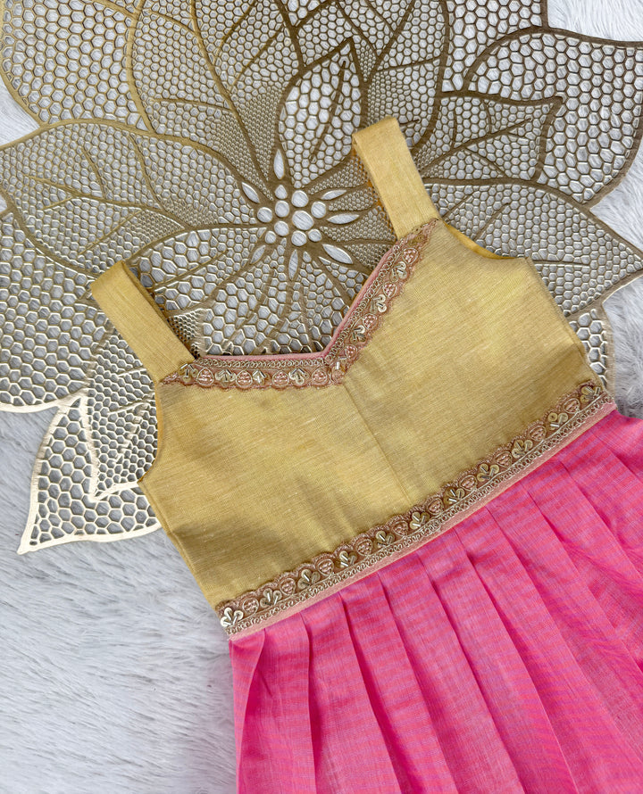 NB Aadhya Gold pink Frock Minipattu