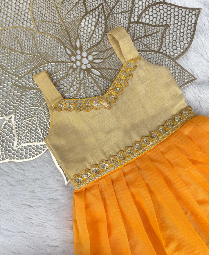 Aadhya - Yellow Tissue Frock Minipattu