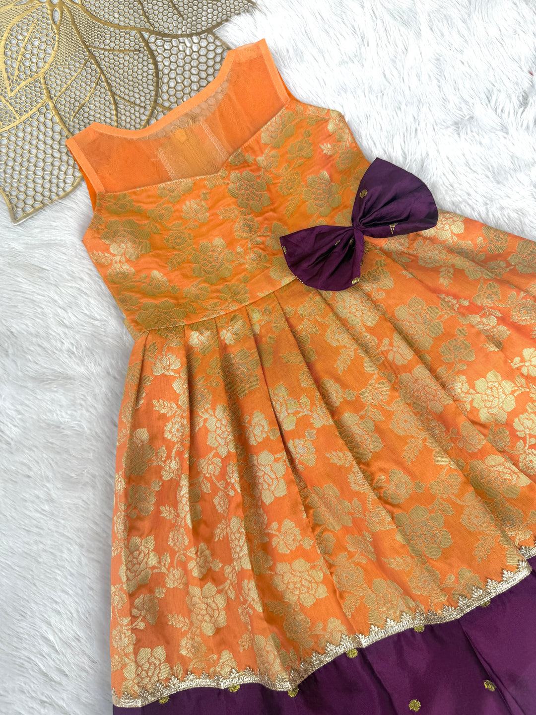 Mithra - Orange Violet Frock Minipattu