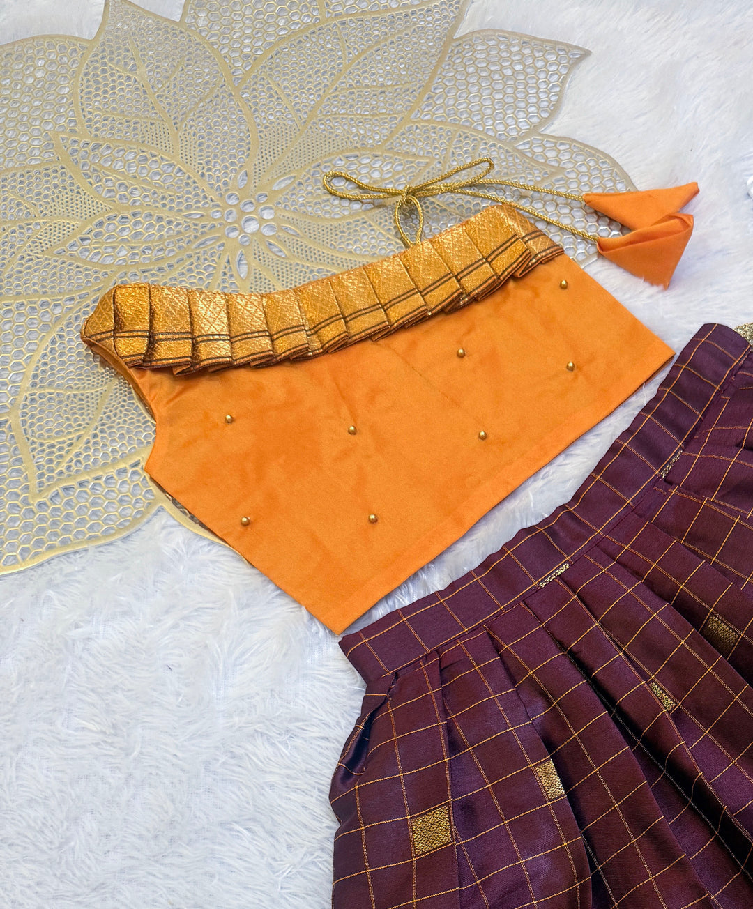 Yamuna - Mustard Yellow Burgundy Minipattu