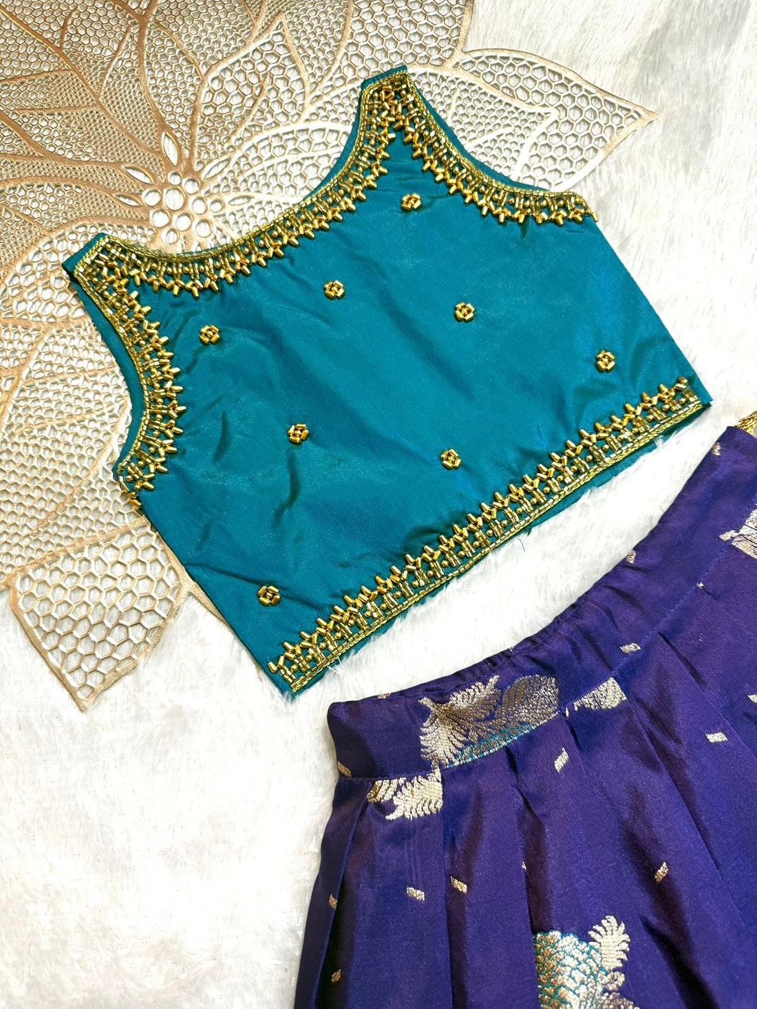 Jhanvi - Teal Blue voilet Designer Minipattu