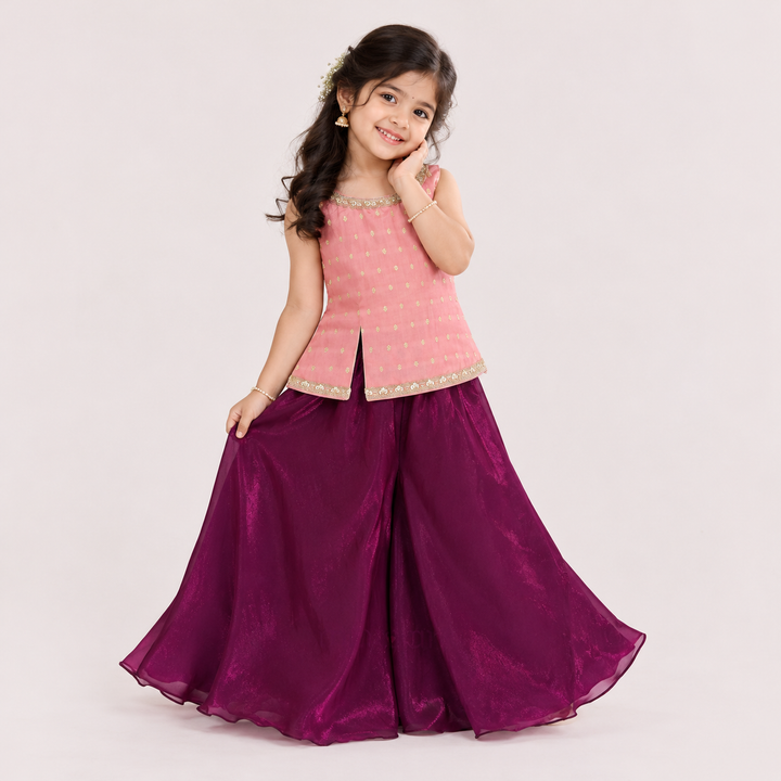 Sharon - Pink Wine Designer Sharara Minipattu