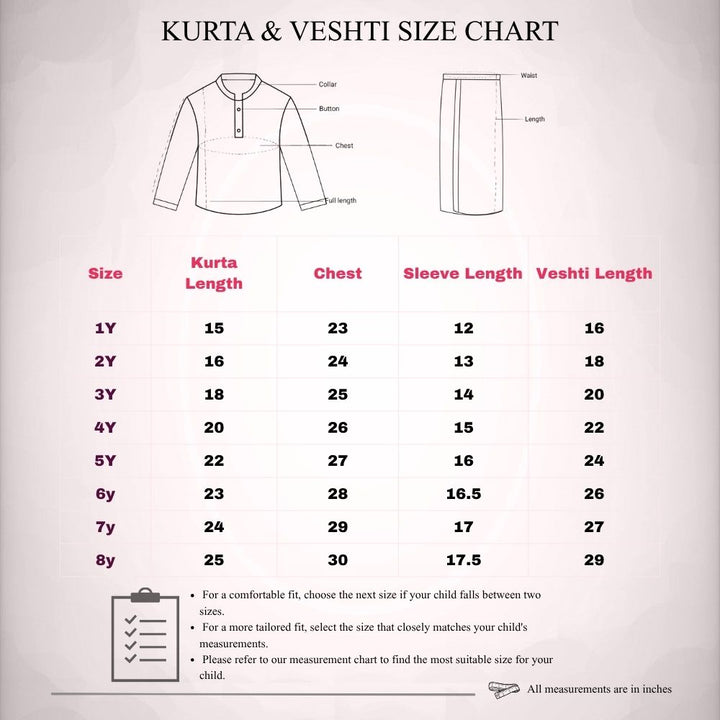 Mithran - Magenta Halfwhite Kurta & Veshti set
