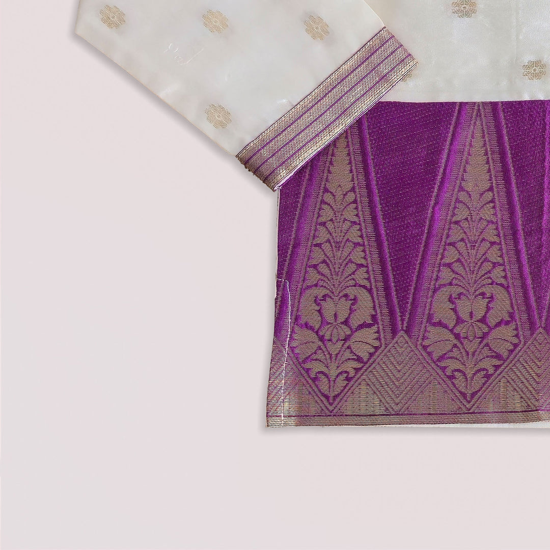 Mithran - Magenta Halfwhite Kurta & Veshti set