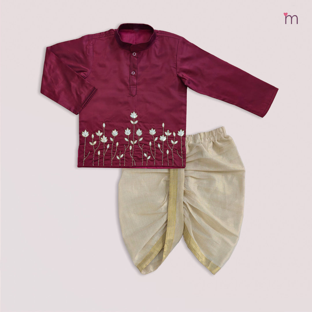 Arya - Maroon Kurta & Veshti set