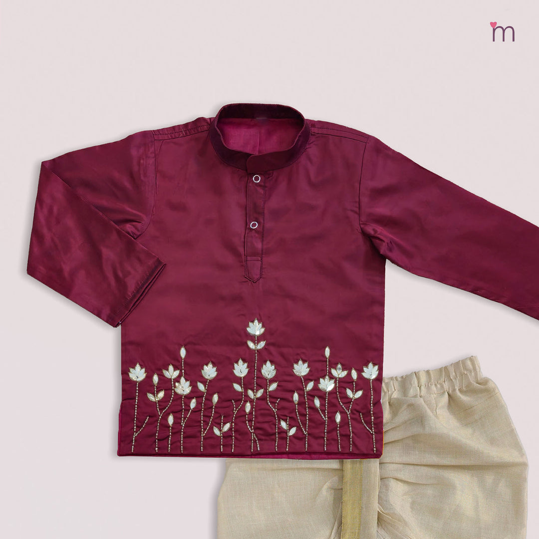 Arya - Maroon Kurta & Veshti set