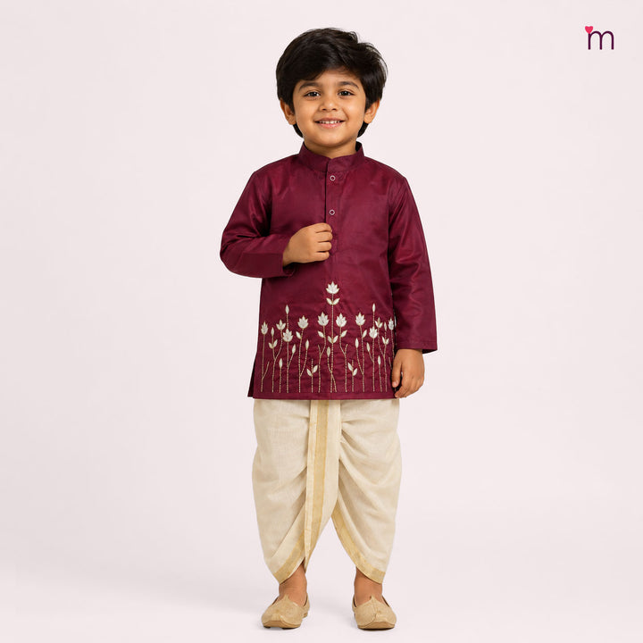 Arya - Maroon Kurta & Veshti set