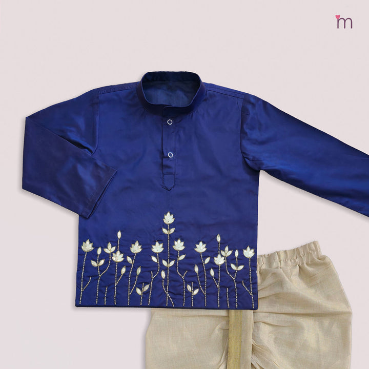 Arya - Navy blue Kurta & Veshti set
