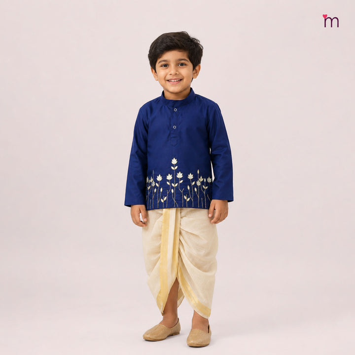 Arya - Navy blue Kurta & Veshti set