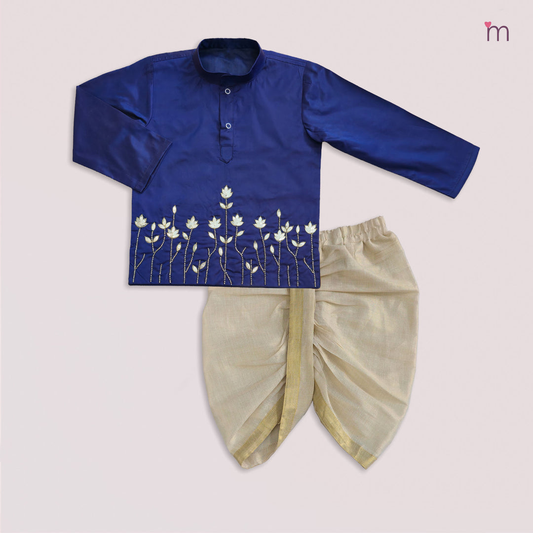 Arya - Navy blue Kurta & Veshti set