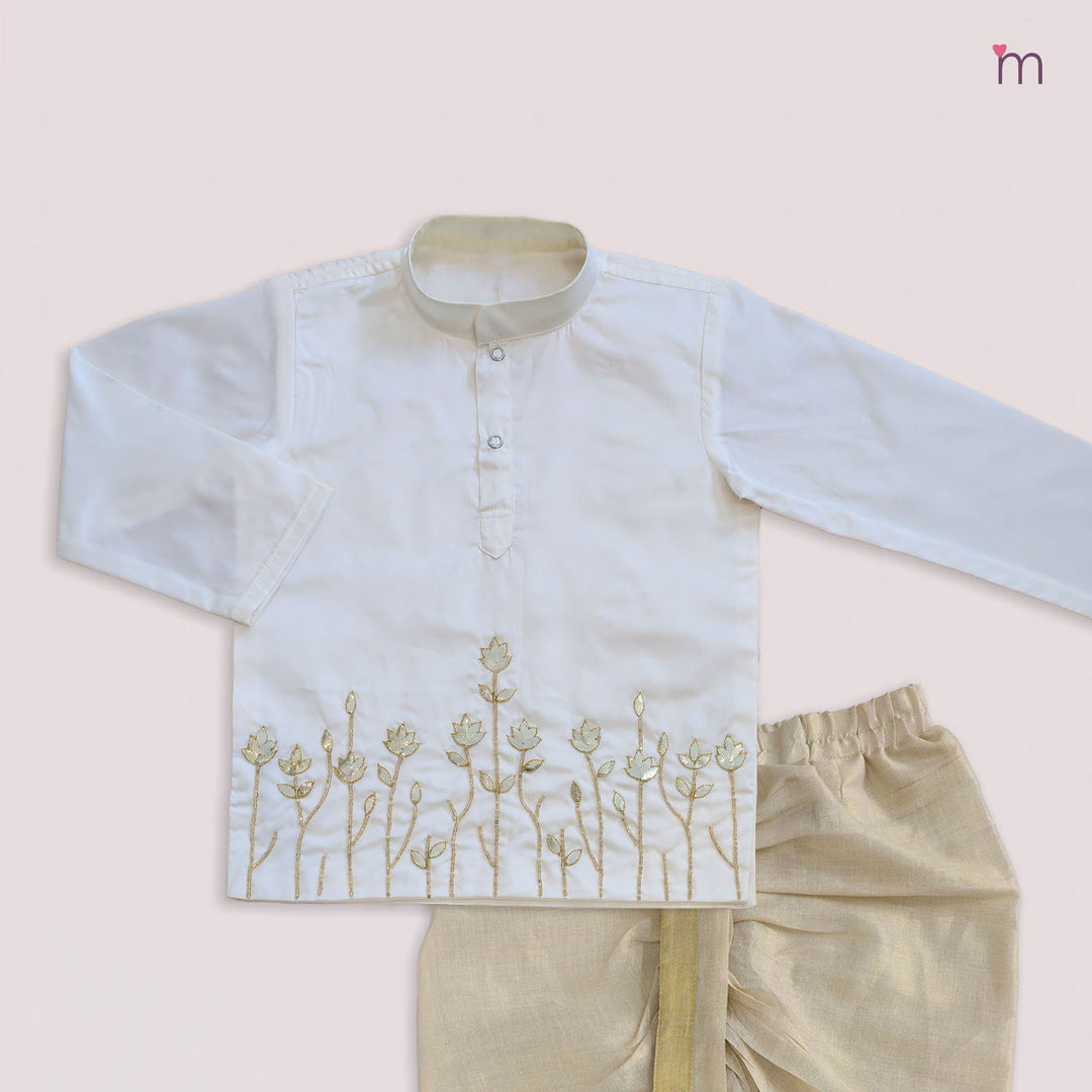 Arya - Halfwhite Kurta & Veshti set
