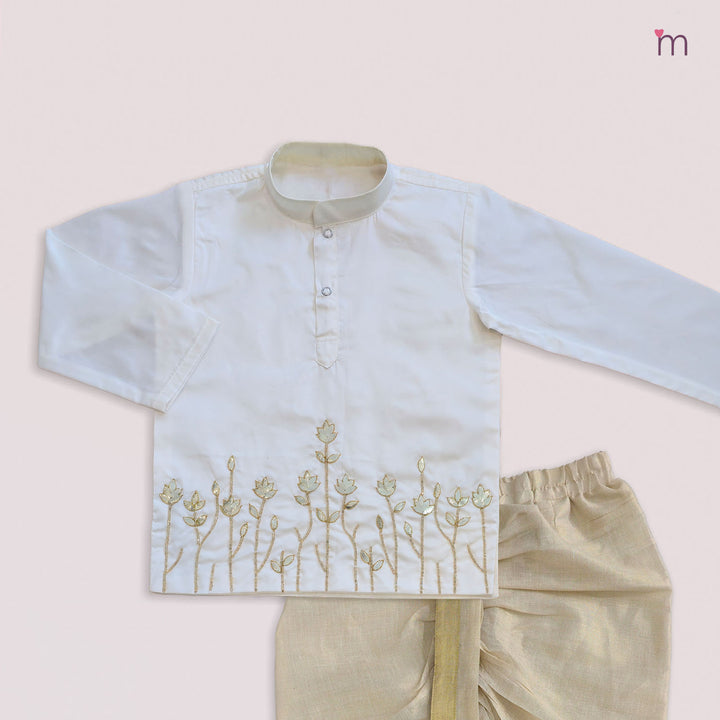 Arya - Halfwhite Kurta & Veshti set