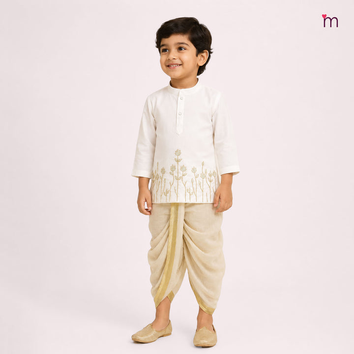 Arya - Halfwhite Kurta & Veshti set