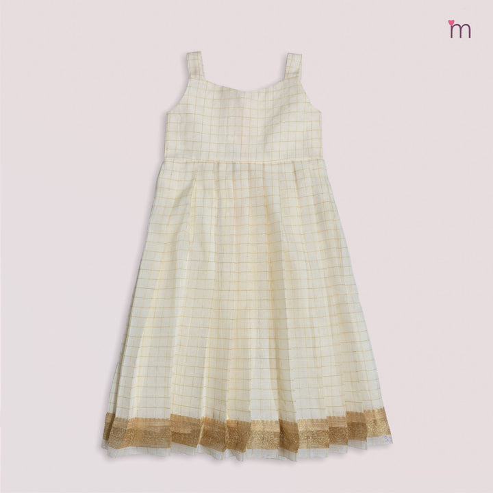 Sharmi - Green Halfwhite Checks 2 in 1 Designer MiniPattu