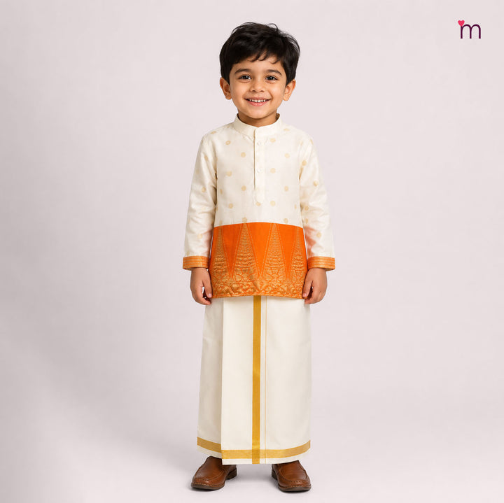 Mithran - Orange Halfwhite Kurta & Dhoti set