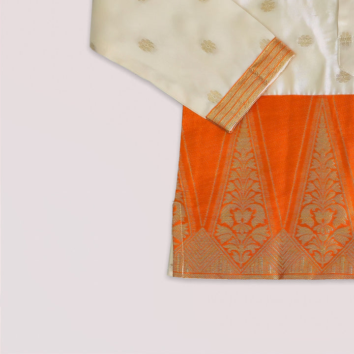 Mithran - Orange Halfwhite Kurta & Dhoti set