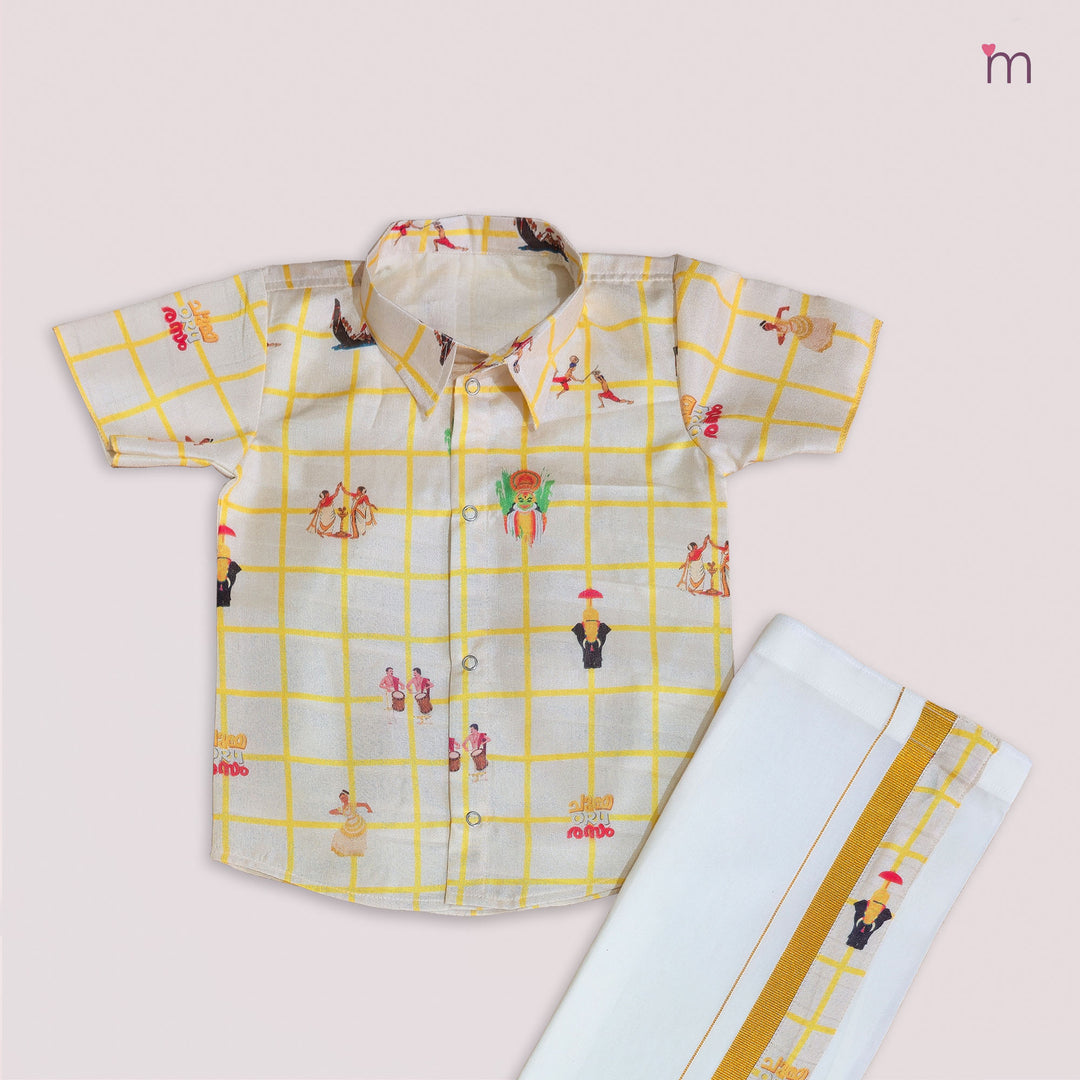 Maveli - Ivory Checks Shirt & Veshti Set