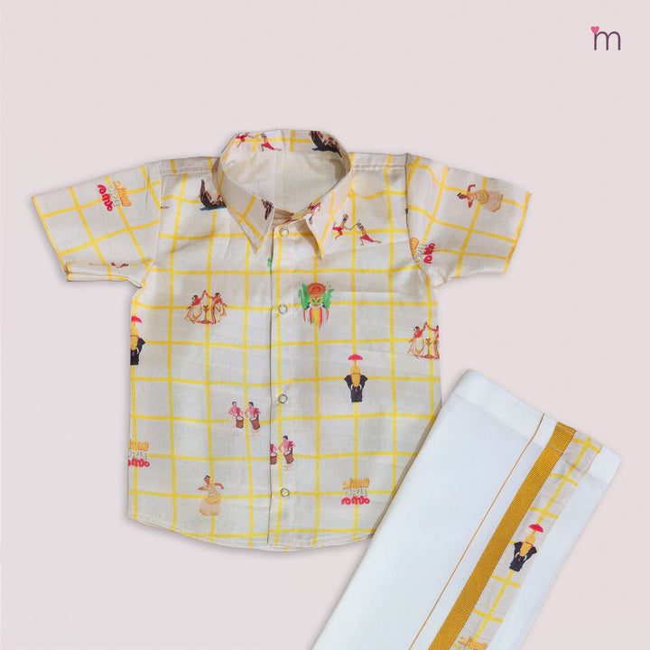 Maveli - Ivory Checks Shirt & Veshti Set