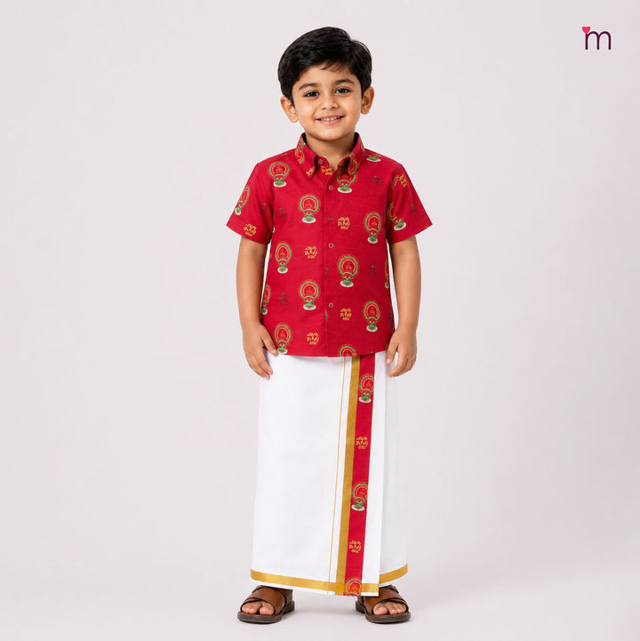 Kathakali - Red Shirt & Veshti Set