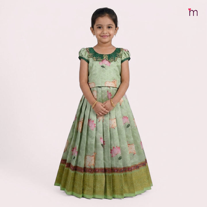 Pichwai Green Pattu Pavadai Minipattu