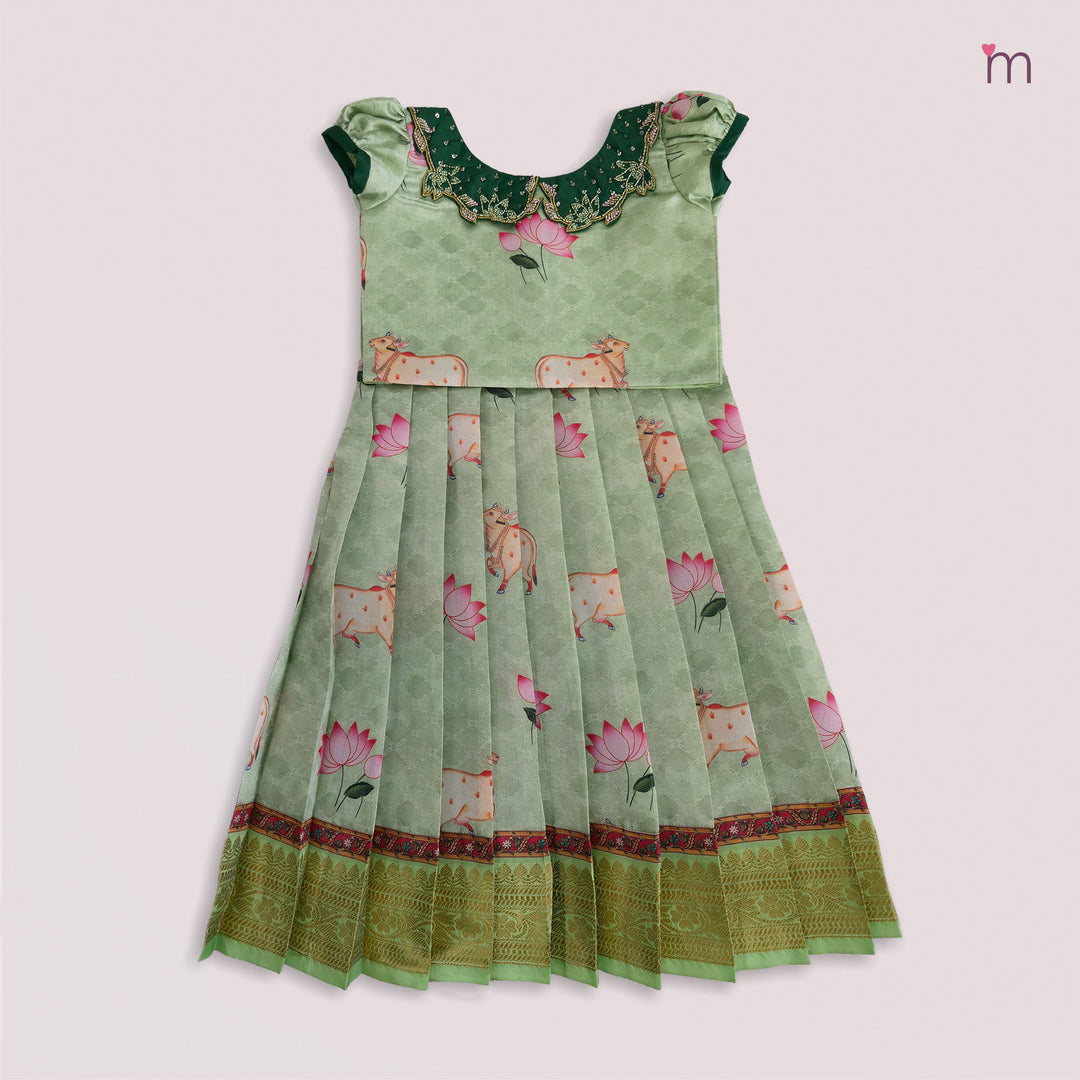 Pichwai Green Pattu Pavadai Minipattu