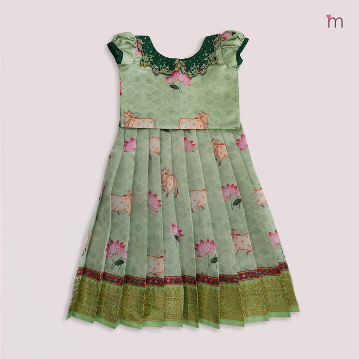 Pichwai Green Pattu Pavadai Minipattu