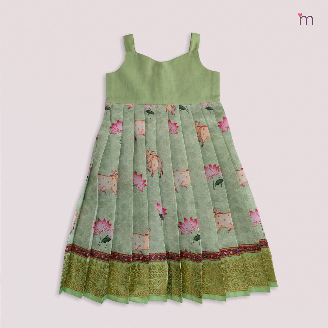 Pichwai Green Pattu Pavadai Minipattu