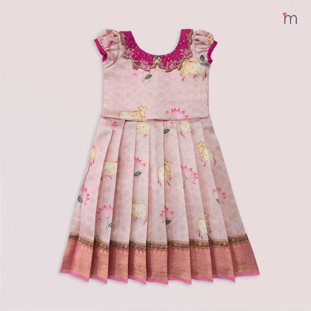 Pichwai Pink Pattu Pavadai Minipattu